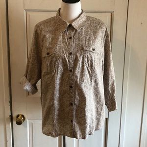 Women’s 1X CJ Banks Button Down Shirt Tan Brown